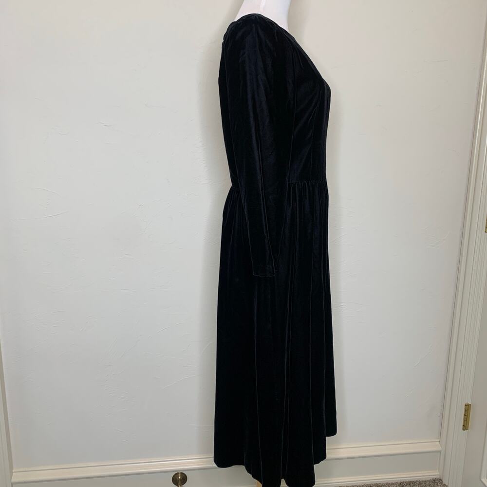 Lanz Black Velvet Bow Back Vintage Dress Sz 12 Medium - Picture 4 of 12